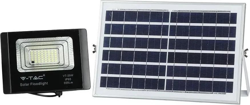 Projektor LED Solar V-TAC 12W, me Kontroll në Distancë dhe Timer, i Zi