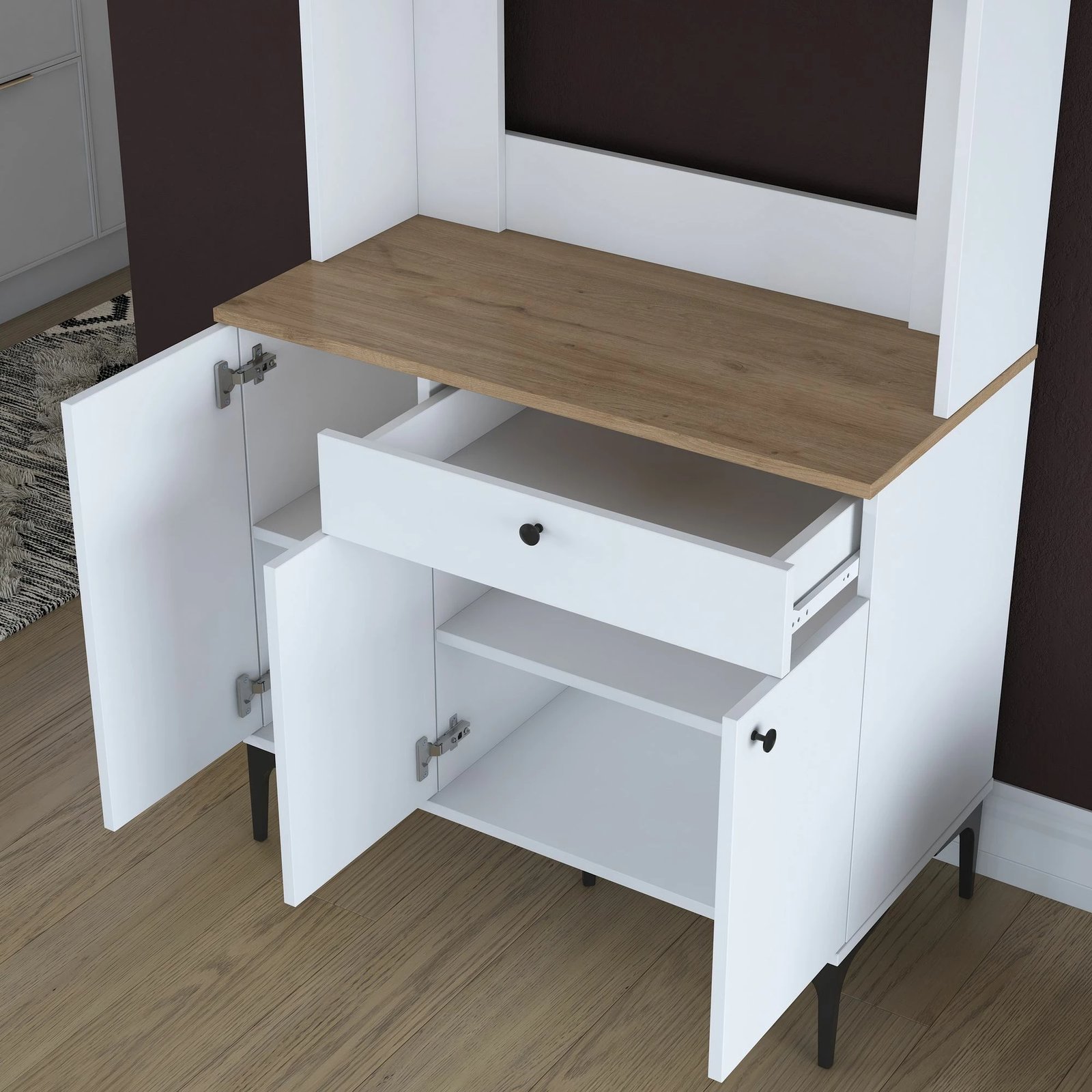 Dollap multifunksional Skye Decor, JE196 - 3805, ngjyrë arre dhe e bardhë