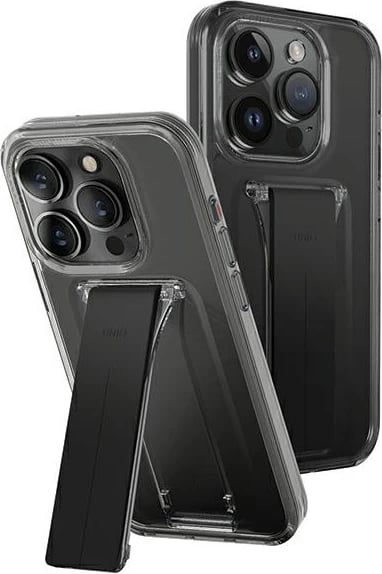 Mbështjellës UNIQ Heldro Mount me stand, për iPhone 15 Pro 6.1", smoke