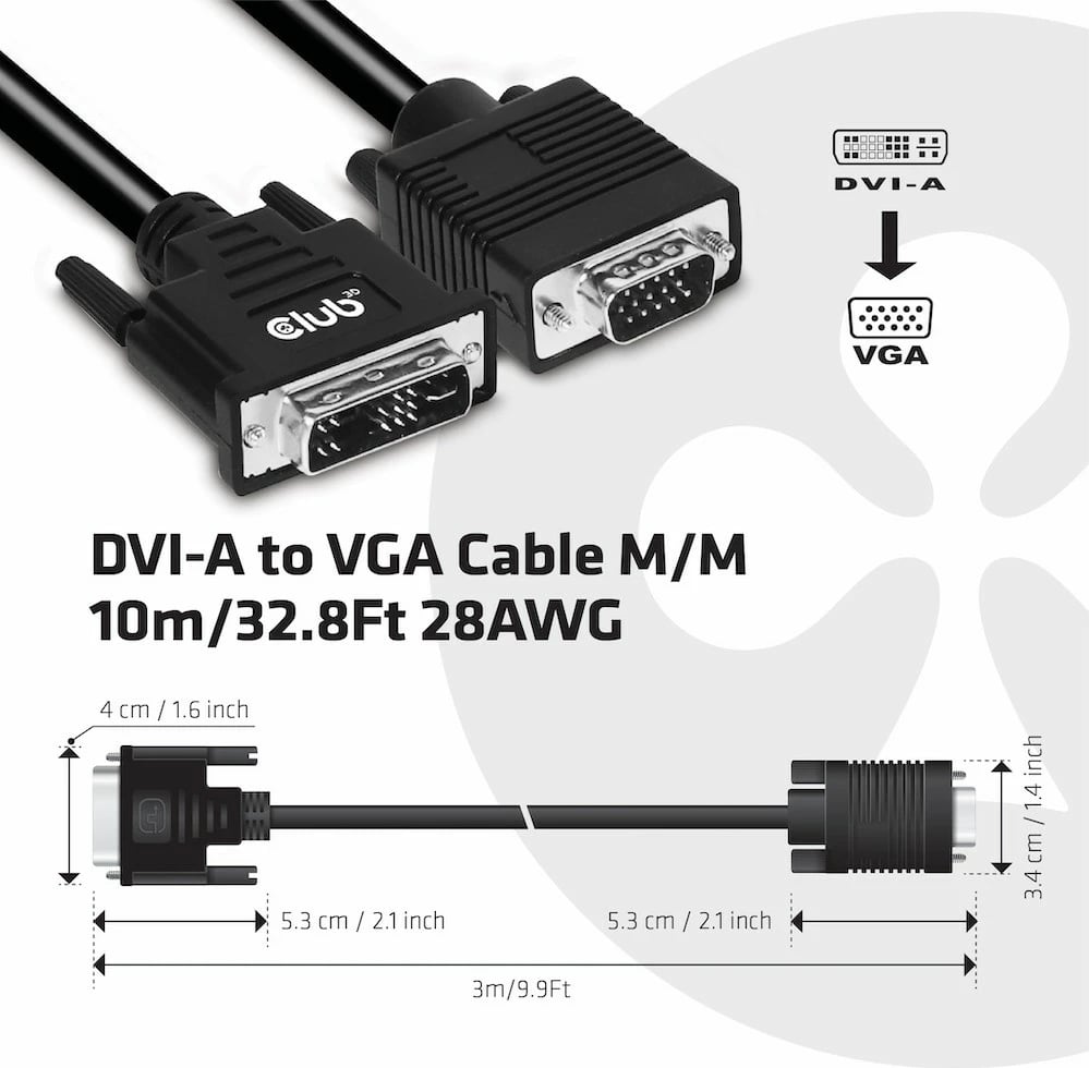 Kabllo DVI në VGA Club3D 3m, e zezë