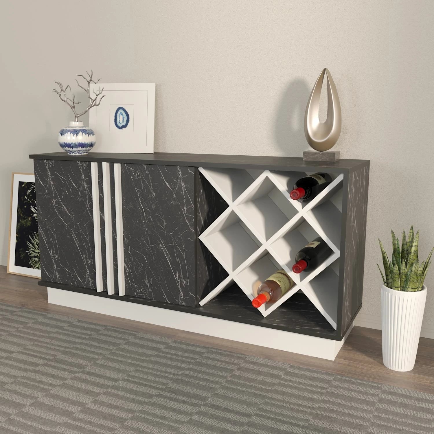 Komodë anësore Skye Decor, ngjyrë e bardhë, e zezë