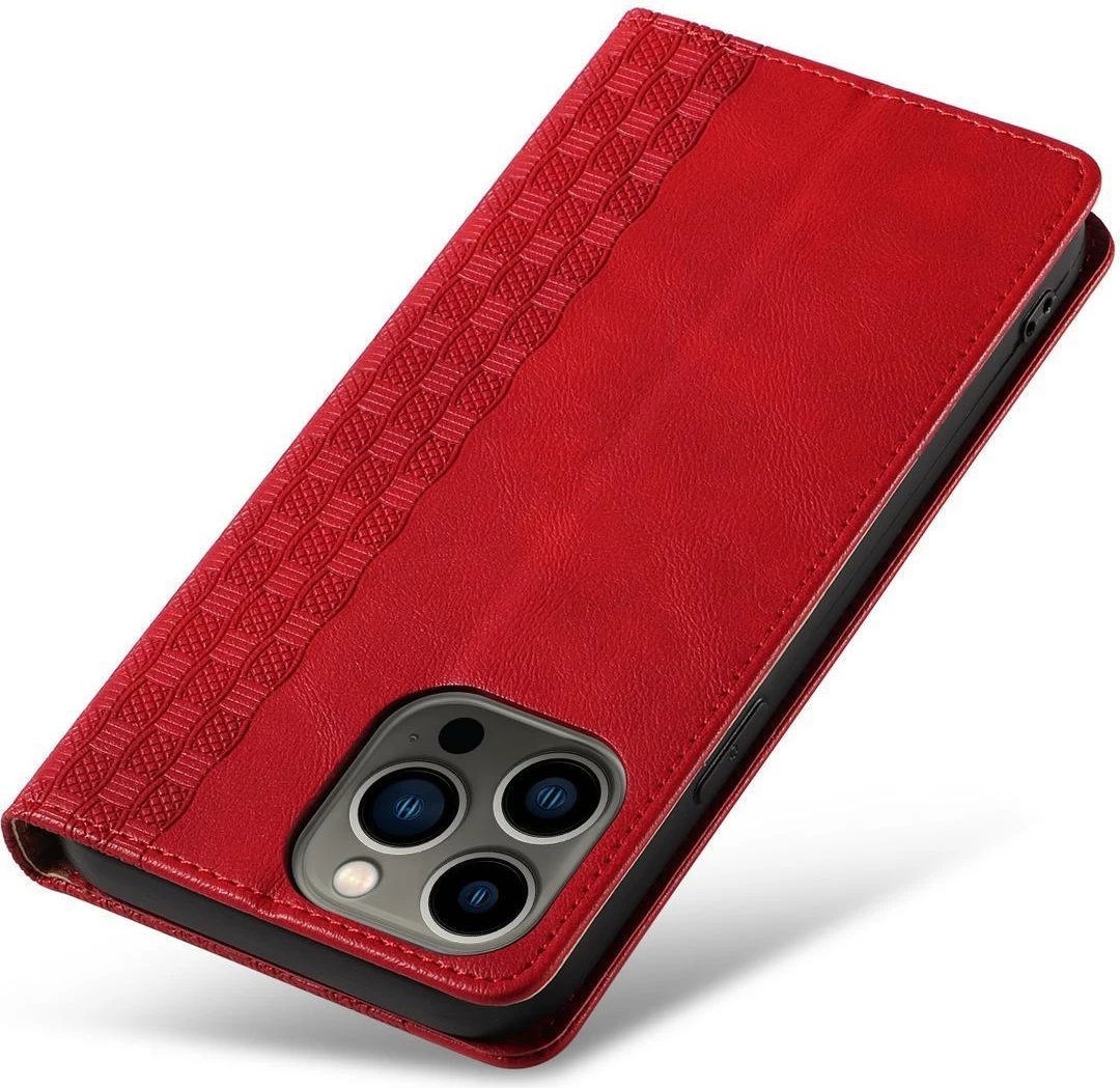Mbështjellës Hurtel Magnet Strap Case për iPhone 13 Pro, me portofol dhe rrip, Kuq