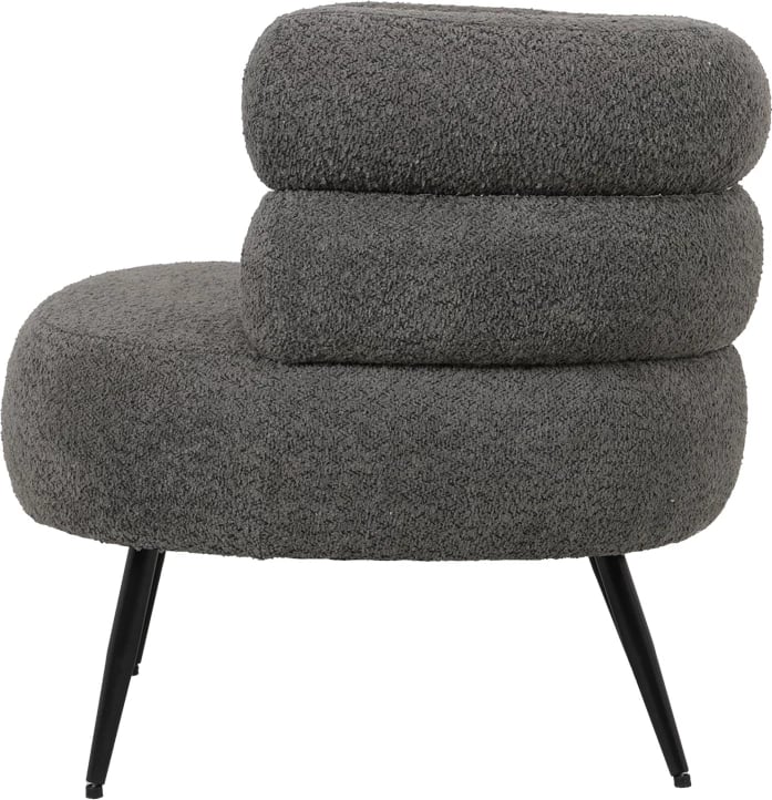 Karrige Foleja, pëlhurë boucle, ngjyrë gri e errët, këmbë metalike të zeza, 76x75x72cm