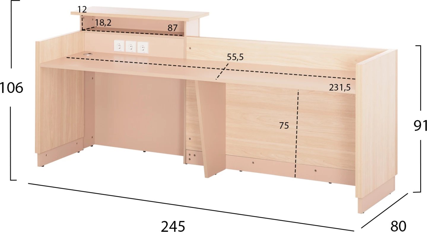 Tavolinë recepsioni DALTON FH2068.02 melaminë, sonama-bardhë, 240x80x106H cm