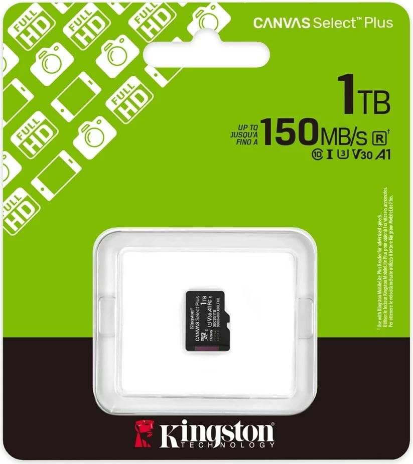 Kartë memorie Kingston Canvas Select Plus Gen3, 1TB, microSDXC, e zezë