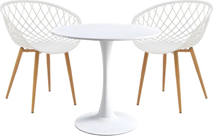 Set tavolinë me karrige Elijah-Ezra, 3 pjesë, ngjyrë e bardhë dhe natyrale, Φ60x74cm