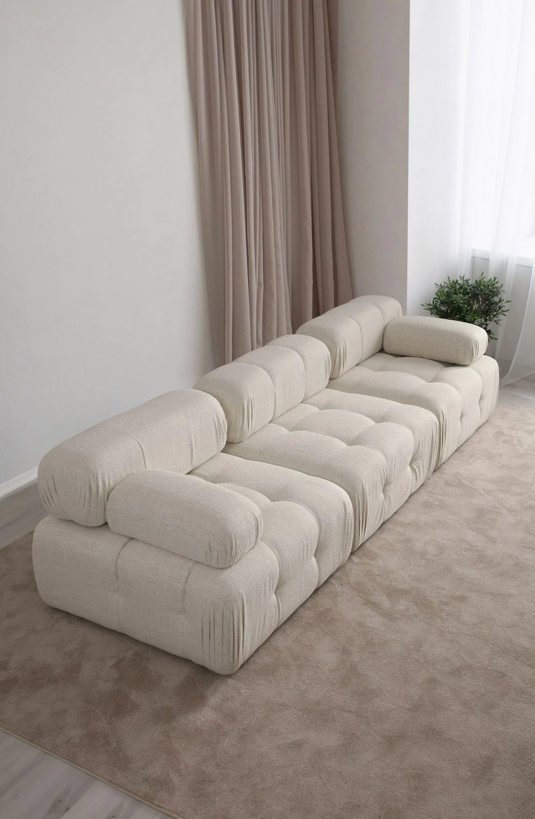 Divan treshe Atelier del Sofa, Doblo, krem bouclette, 3 pjesë