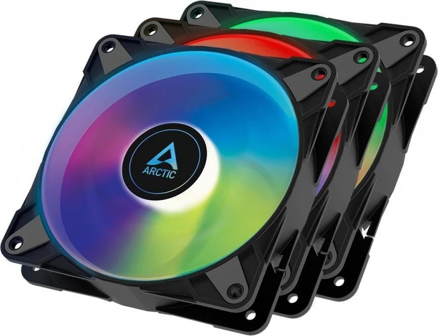 Ventilatorë Arctic Cooling P12 PWM PST A-RGB 120 mm, Set me 3, Ngjyrë e zezë