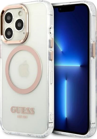Mbështjellës Guess GUHMP13XHTRMD për iPhone 13 Pro Max 6.7", Metal Outline Magsafe, Transparent/Ari