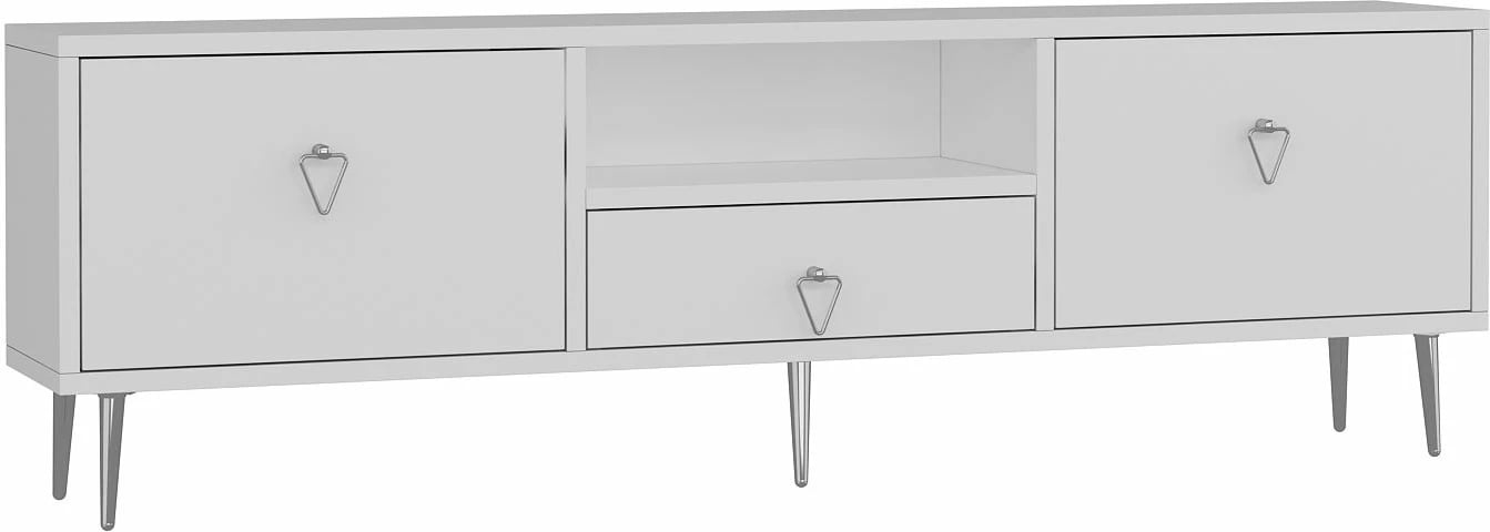 Komodë TV Skye Decor, 1306-DROP-1, e bardhë, argjend