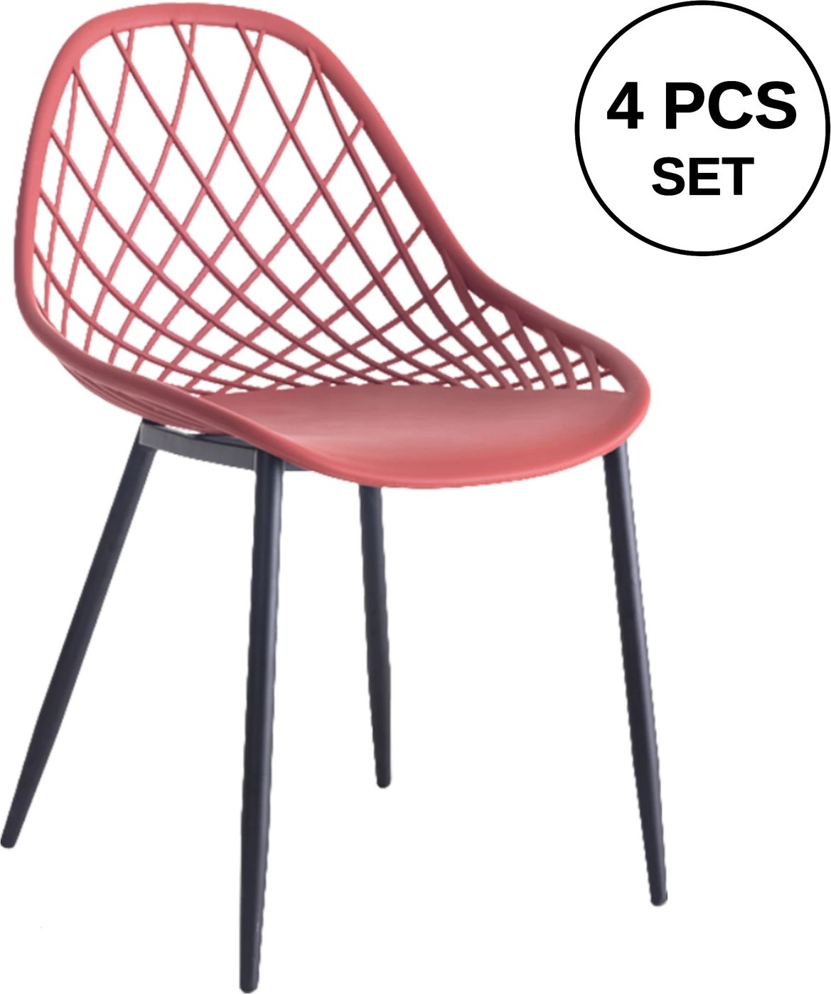 Karrige polipropileni FH9524.06, ngjyrë e kuqe, këmbë metali të zeza, 52x53x82H cm, set prej 4 copë