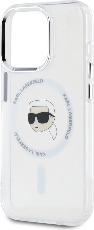 Mbështjellës Karl Lagerfeld IML Metal Karl Head MagSafe për iPhone 15 Pro, Bardhë