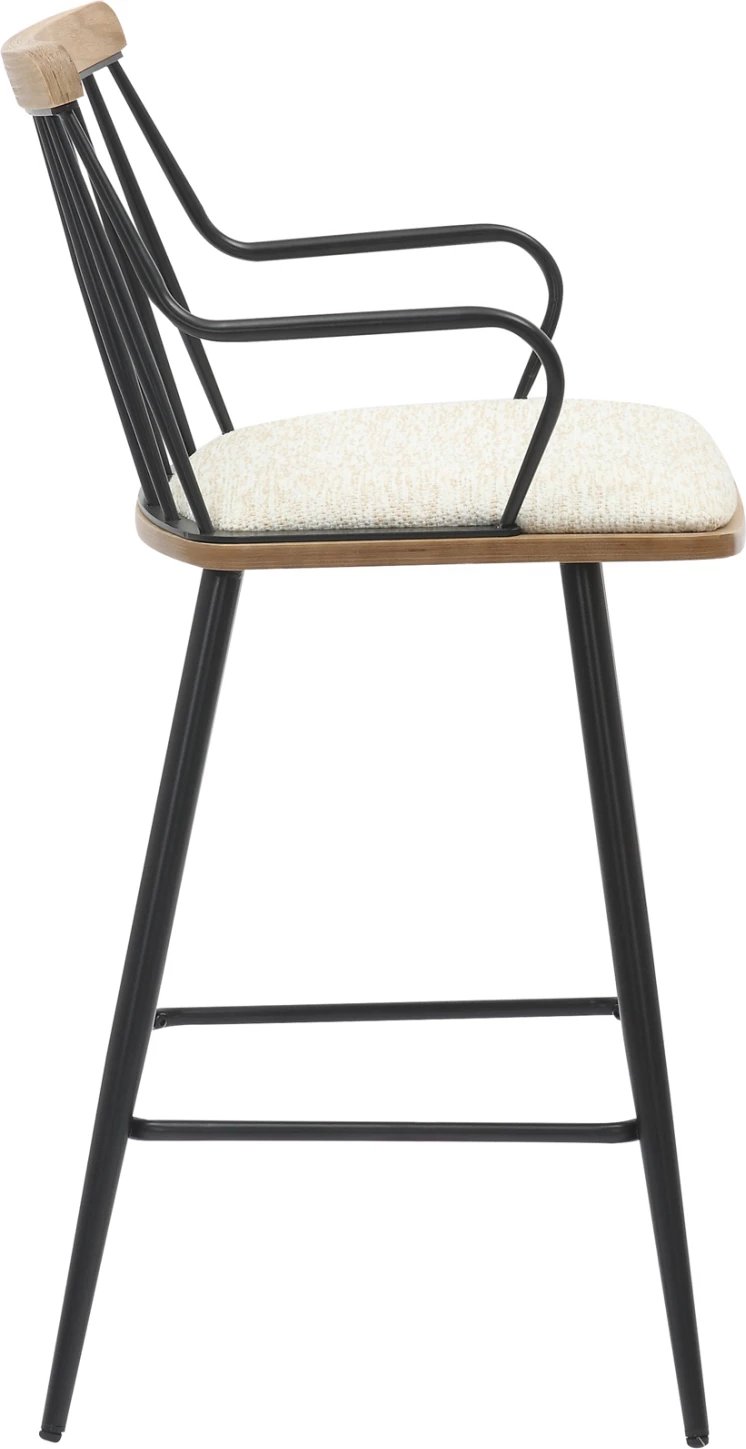 Karrige për bar, lartësi mesatare, JUDI, FH9985.02, metal i zi, pëlhurë ecru, 48x52x92H cm