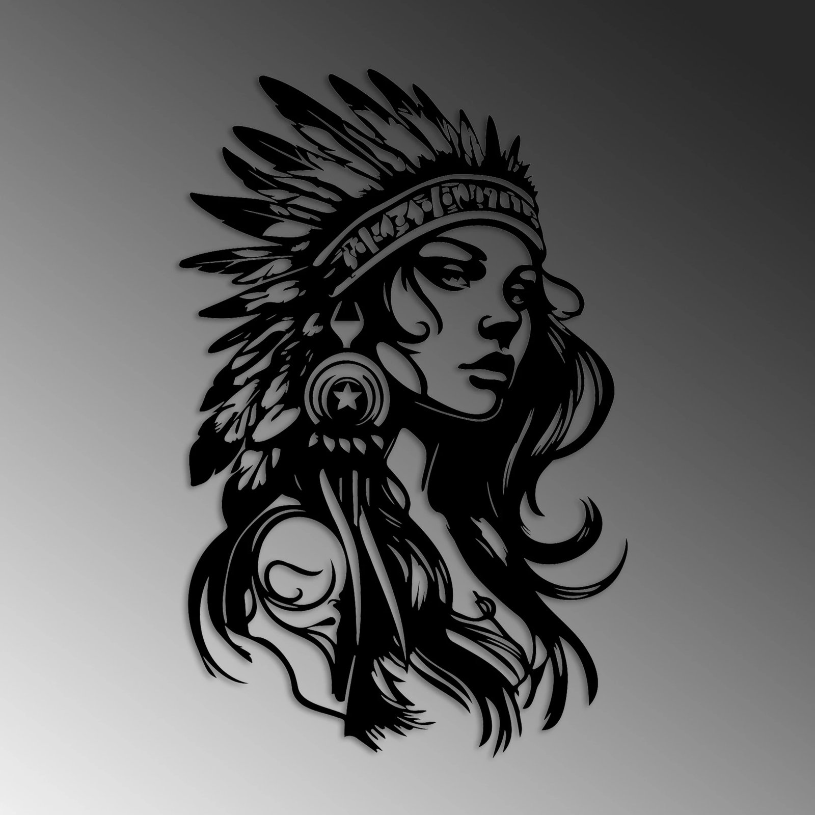 Aksesor dekorativ metalik për mur Wallity, Native, ngjyrë e zezë, 35x56cm