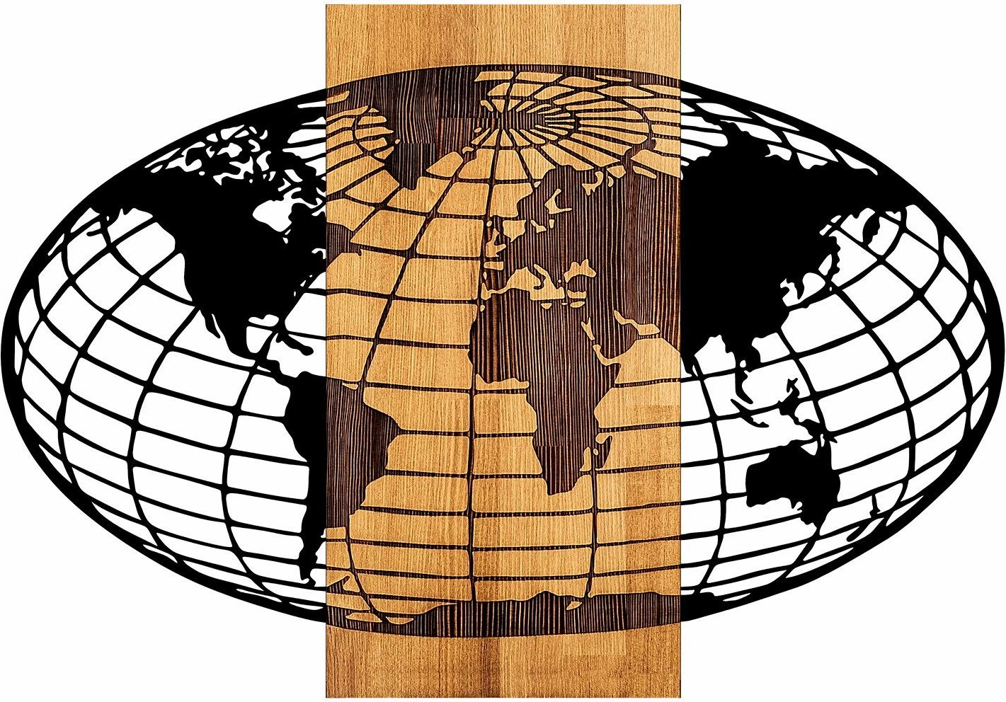 Aksesor dekorativ për mur, hartë bote, dru dhe metal, Wallity - 332