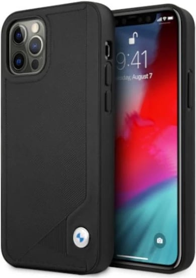Mbështjellës BMW BMHCP12MRCDPK për iPhone 12/12 Pro, 6.1", lëkurë sintetike, i zi
