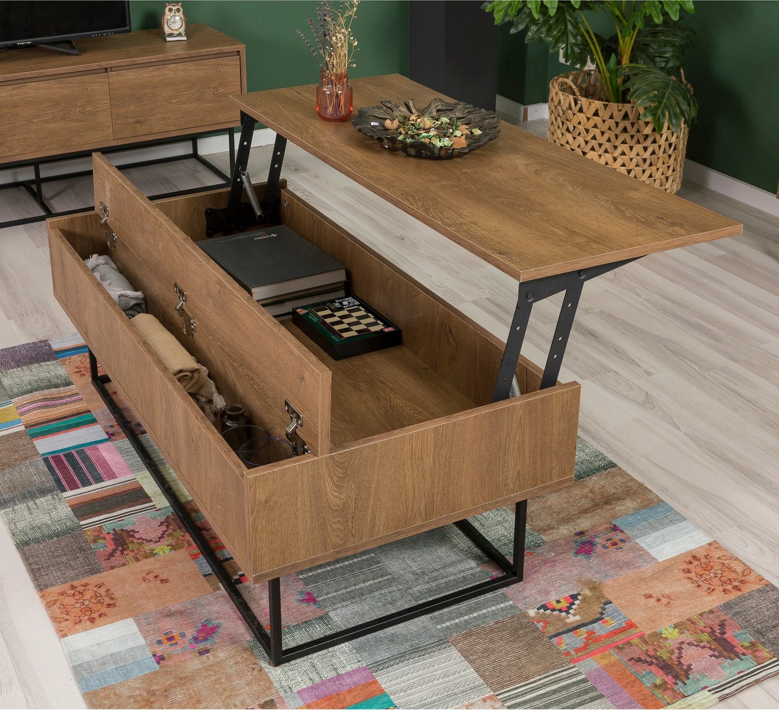 Set mobiljesh për dhomë dite, ngjyrë arre dhe e zezë, Skye Decor, Laxus Takım 17