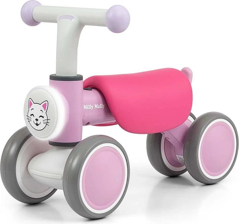 biçikletë pa pedale, Milly Mally, York, 4 rrota EVA 16 cm, dritë LED dhe tinguj, 12–36 muaj, rozë