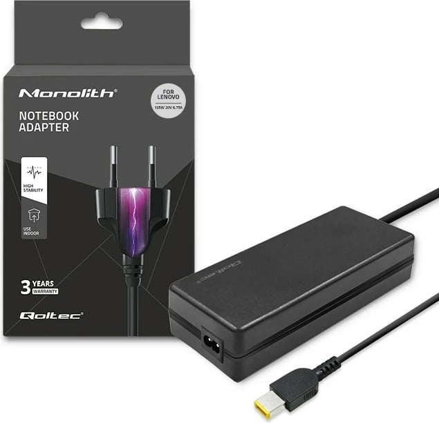 Adapter rryme Qoltec 135W për Lenovo, 20V 6.75A, slim tip+pin, me kabllo rryme