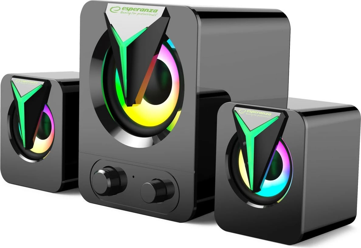 Altoparlantë kompjuteri Esperanza EGS107 2.1 me LED RGB, Zi