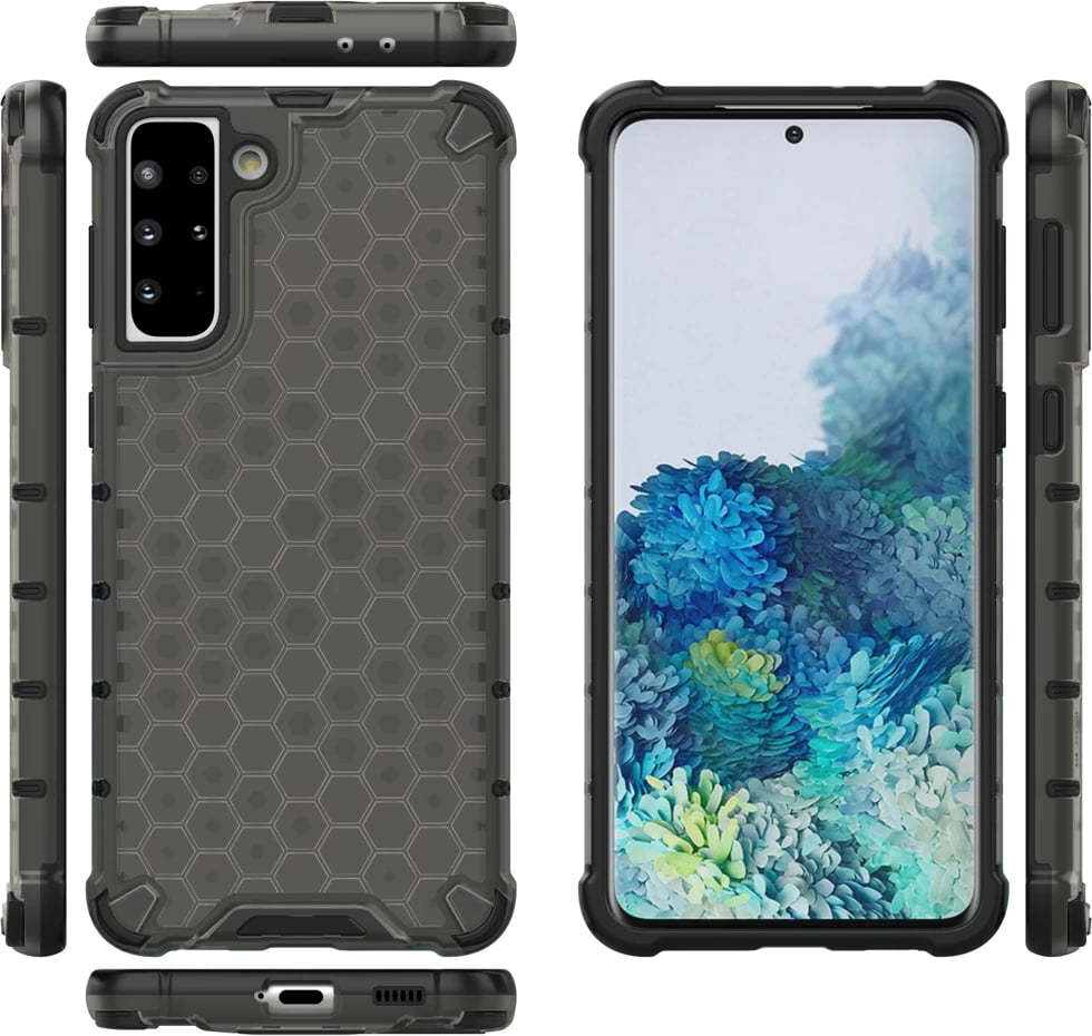 Mbështjellës Hurtel Honeycomb Case për Samsung Galaxy S21+ 5G, i zi
