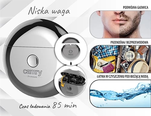 Makinë rroje udhëtimi, Adler, CR 2938, pa kabllo, 2 koka, USB-C, 250mAh, me kabllo karikimi