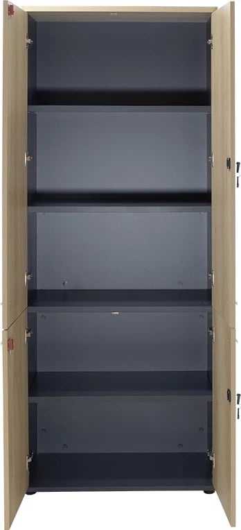 Raft librash me katër dyer druri, ngjyrë lisi - gri e errët, 80x40,5x200cm