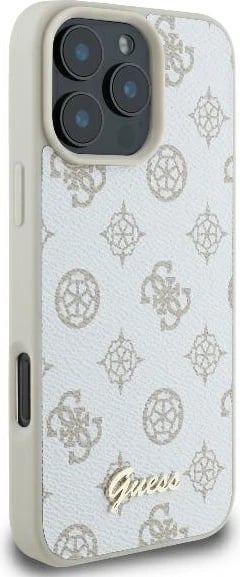 Mbështjellës Guess Peony Script Logo MagSafe për iPhone 16 Pro, Bardhë