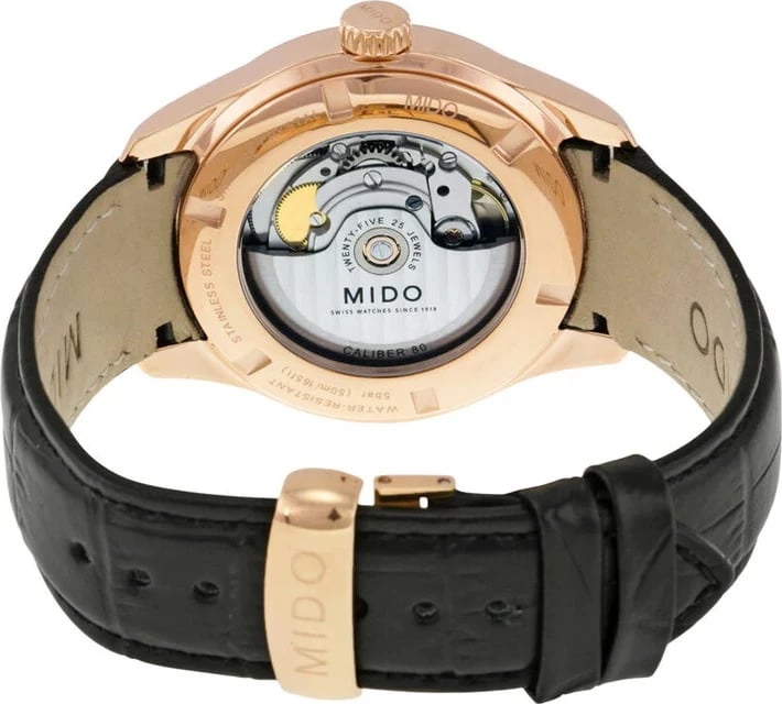 Orë dore për meshkuj MIDO Belluna II Gent, ari rozë me rrip të zi