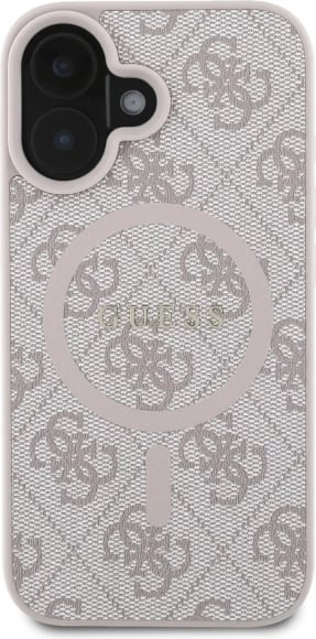 Mbështjellës, Guess, 4G Ring Classic Logo MagSafe, për iPhone 16 6.1", TPU/PC/eko-lëkurë, rozë