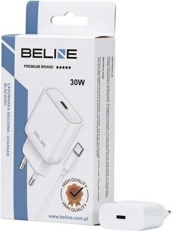 Karikues muri Beline BLNCB30, 30W, GaN, USB-C, me kabllo USB-C, Bardhë