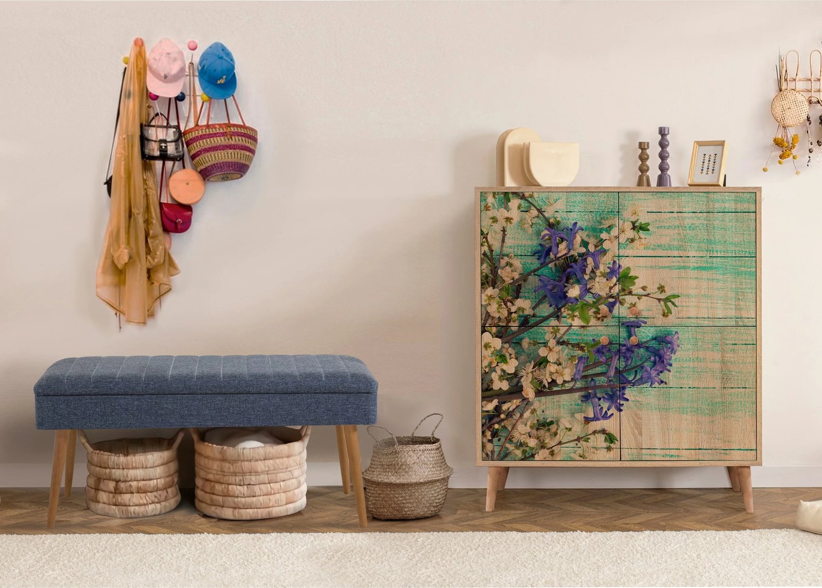 Set mobiljesh për korridor, Sonomo dhe ngjyrë kaltër e errët, Skye Decor, Multilux - 727 - 1048