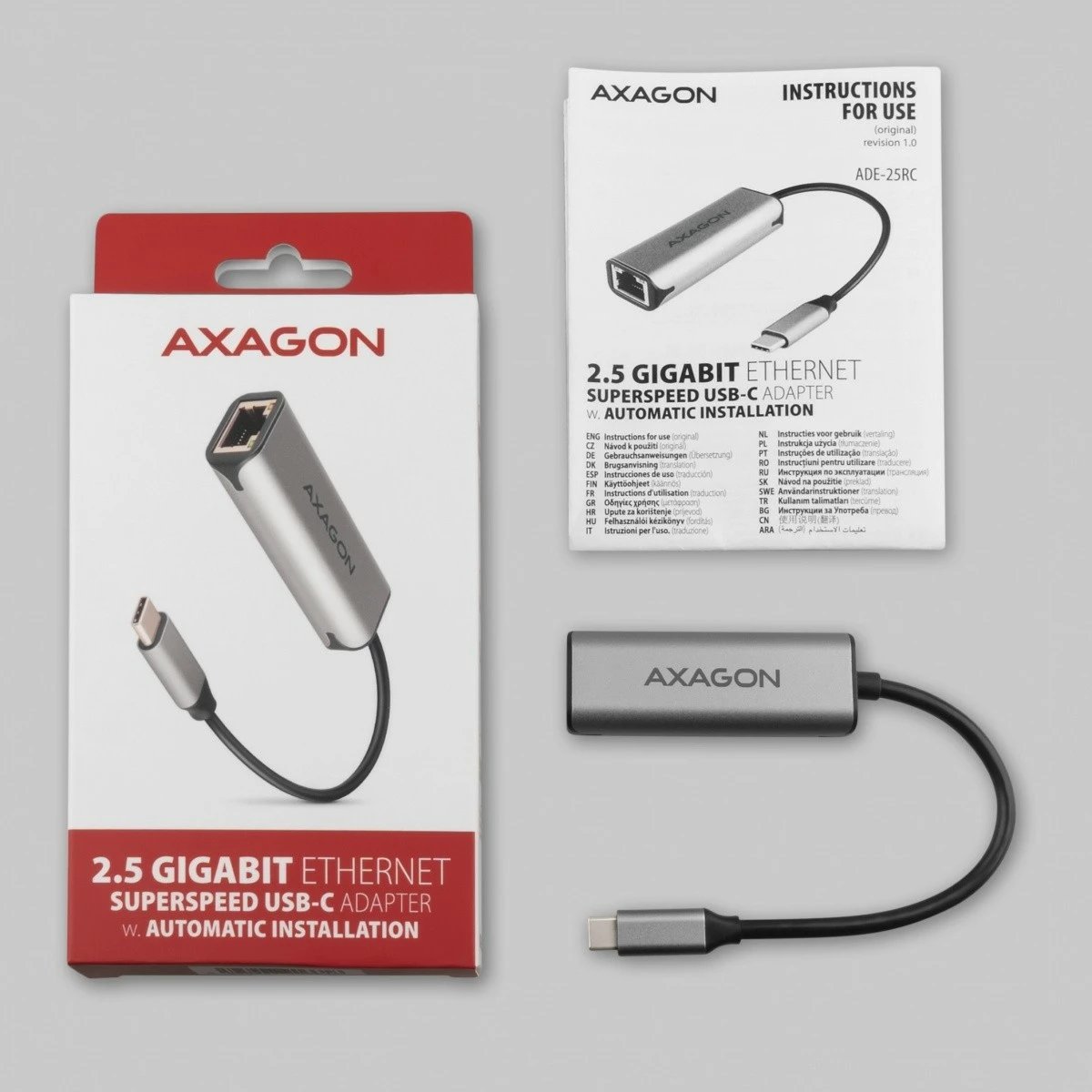 Kartë rrjeti AXAGON ADE-25RC, 2.5 Gigabit Ethernet, USB-C 3.2 Gen 1, Gri