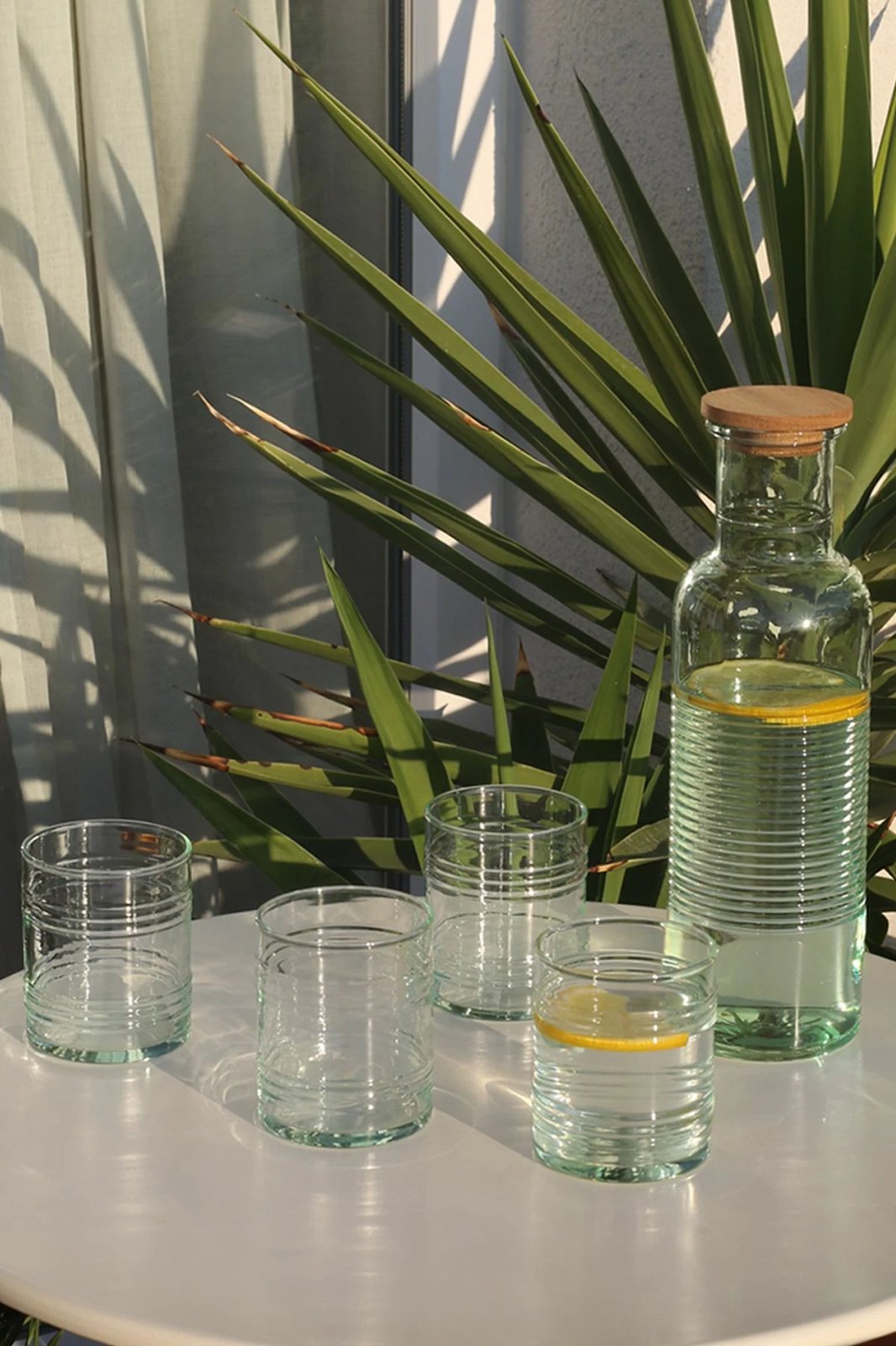 Set shishe qelqi me gota (5 copë), Hermia Concept, ngjyrë e gjelbër, formë fuçie