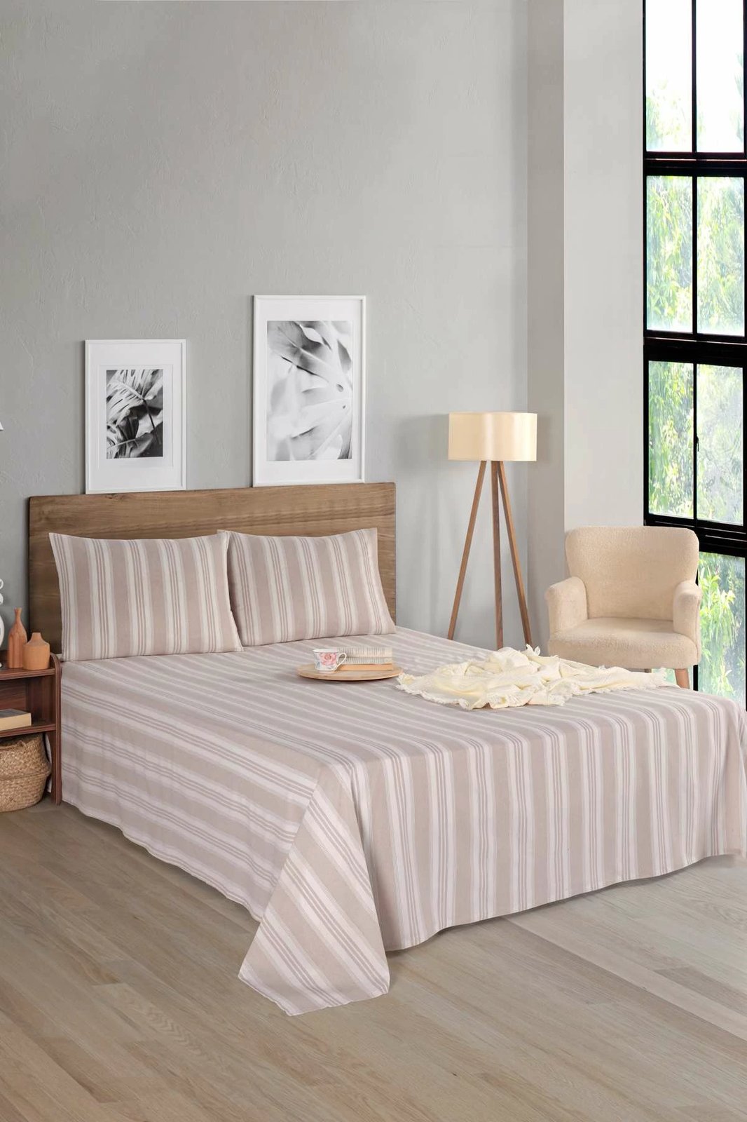 Set çarçafësh dopio L'essentiel, Soft Line, bezhë