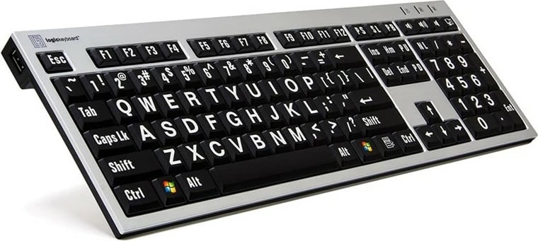 Tastierë LogicKeyboard XL-Print Alu FR, shkronja të mëdha, bardhë mbi të zezë