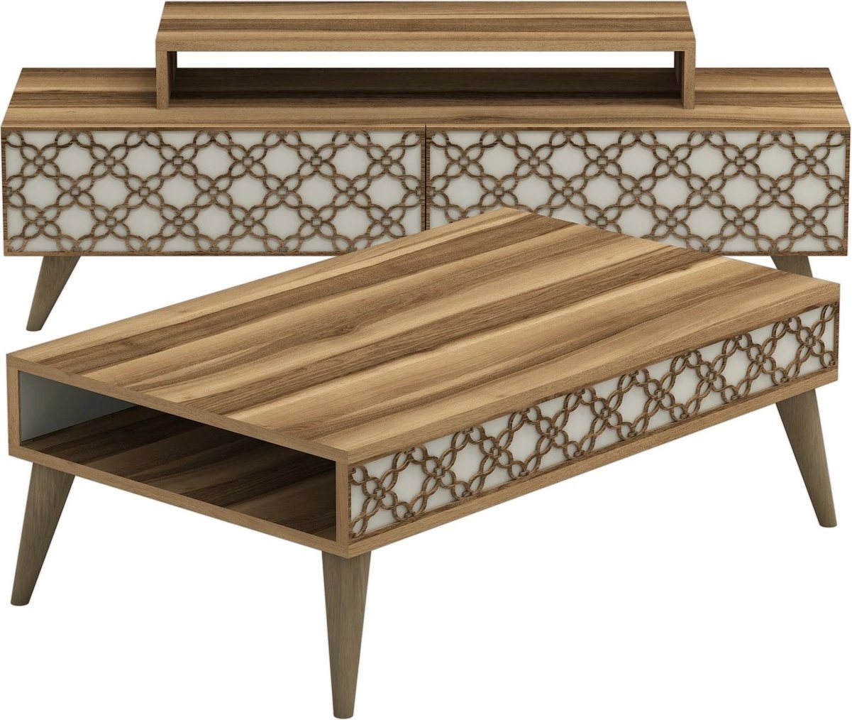 Set mobiljesh për dhomë dite Skye Decor, ngjyrë arre, krem