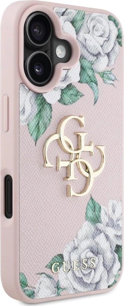 Mbështjellës Guess Grained Roses Big 4G logo për iPhone 16, Rozë Mbështjellës Guess Grained Roses Big 4G logo për iPhone 16, Rozë