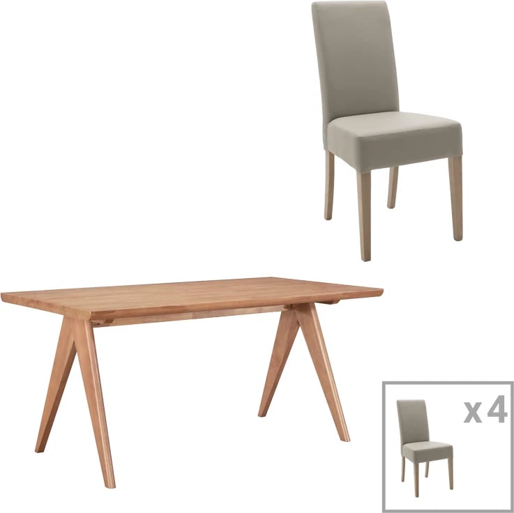 Tavolinë me karrige Ditta-Winslow II set 5 copë, dru gome, ngjyrë arre e çelët, 180x85x75cm