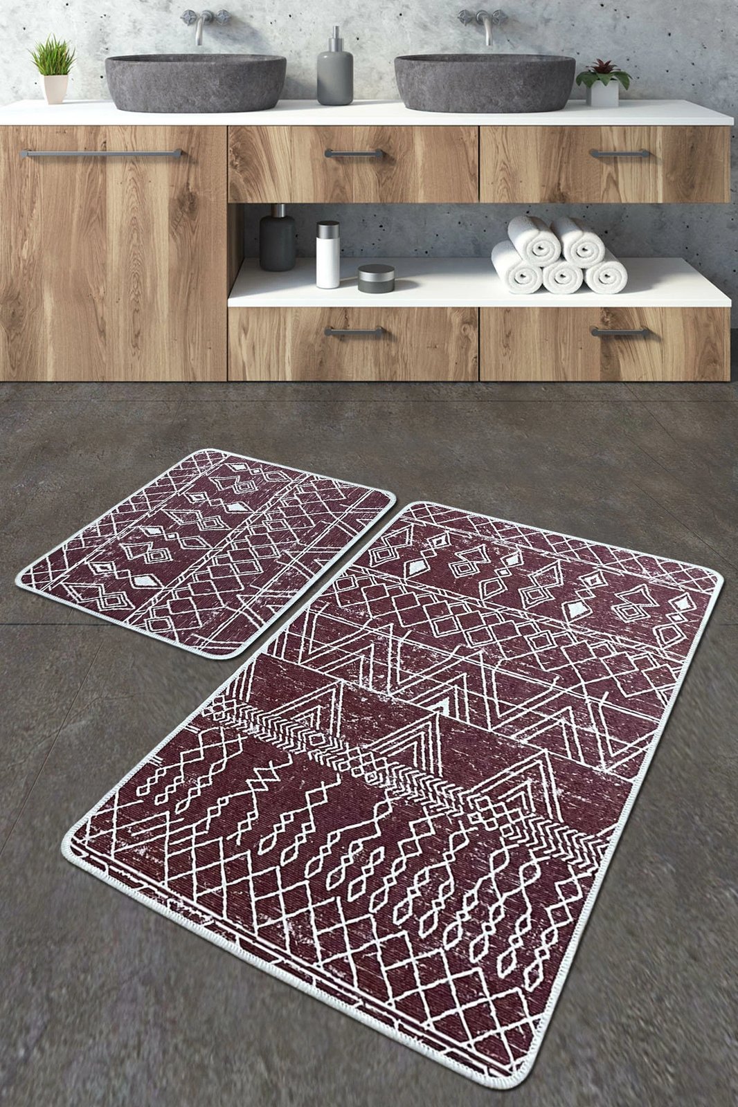 Set tapetash për banjo (2 copë), Mijölnir, Straordinario Djt, bezhë, e kuqe e errët dhe e bardhë