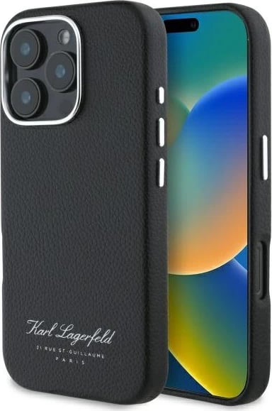 Mbështjellës Karl Lagerfeld Hotel RSG për iPhone 16 Pro Max, i zi