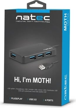 Kasë USB Natec NHU-1342, 4 porta USB 3.0, e zezë