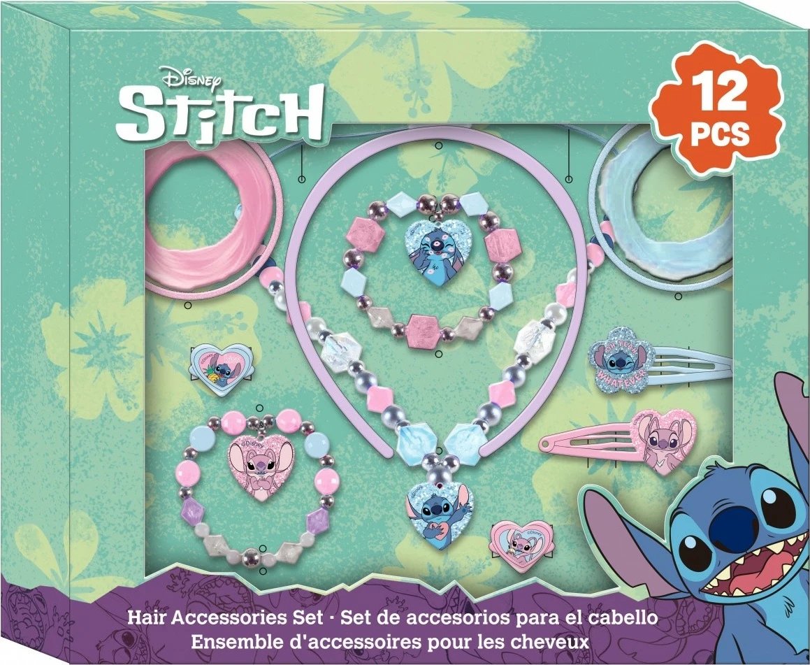 Set aksesorësh flokësh dhe bizhuteri Kids Euroswan Lilo & Stitch, 12 copë, shumëngjyrësh