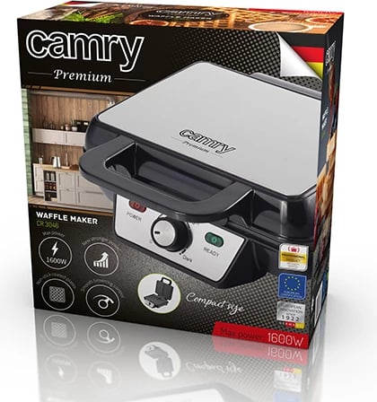 Aparat për gofra, Camry CR 3046, 1600W, kontroll i butë i temperaturës, pllaka jo‑ngjitëse