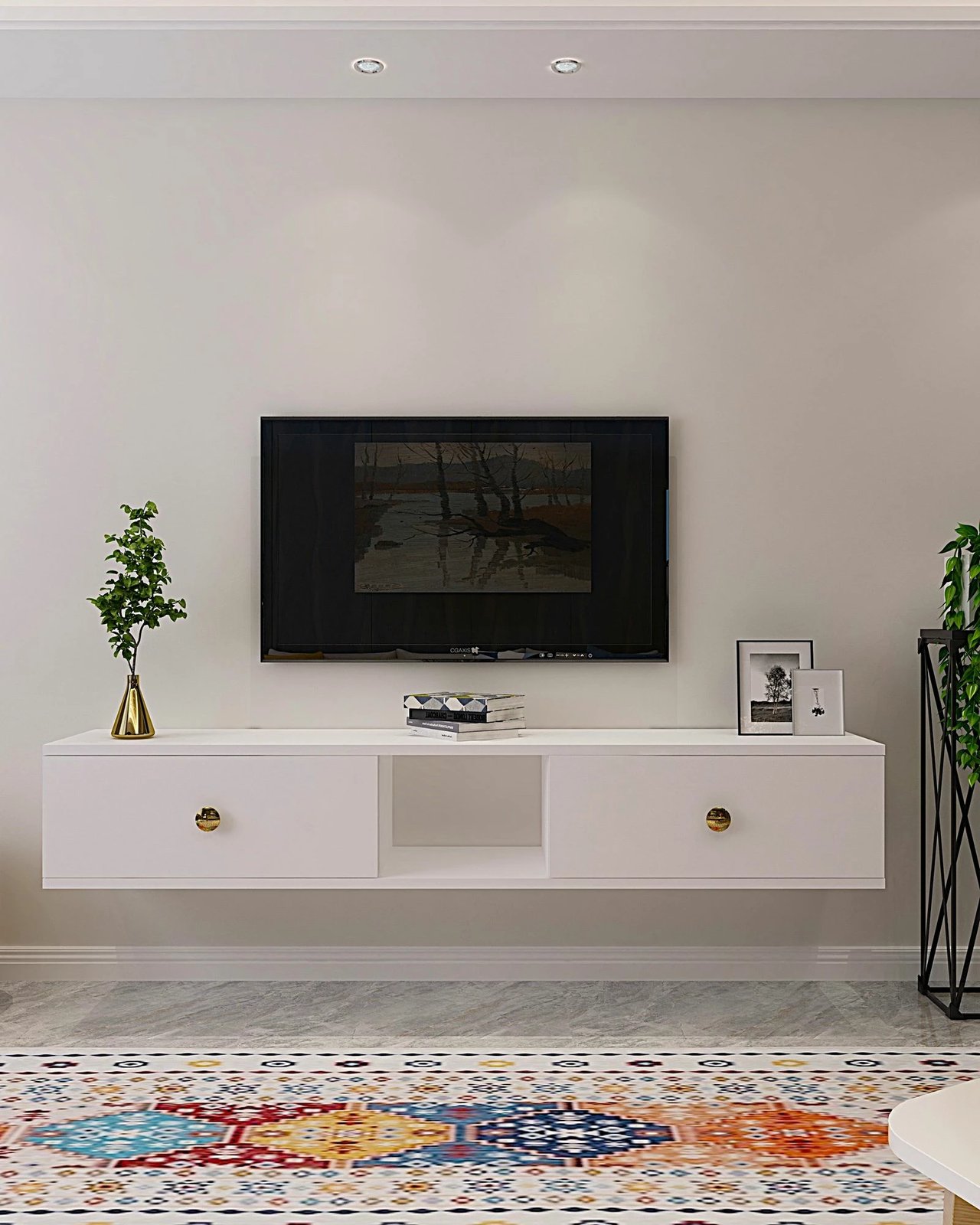 Komodë për TV, Skye Decor, Zuzu 150, e bardhë