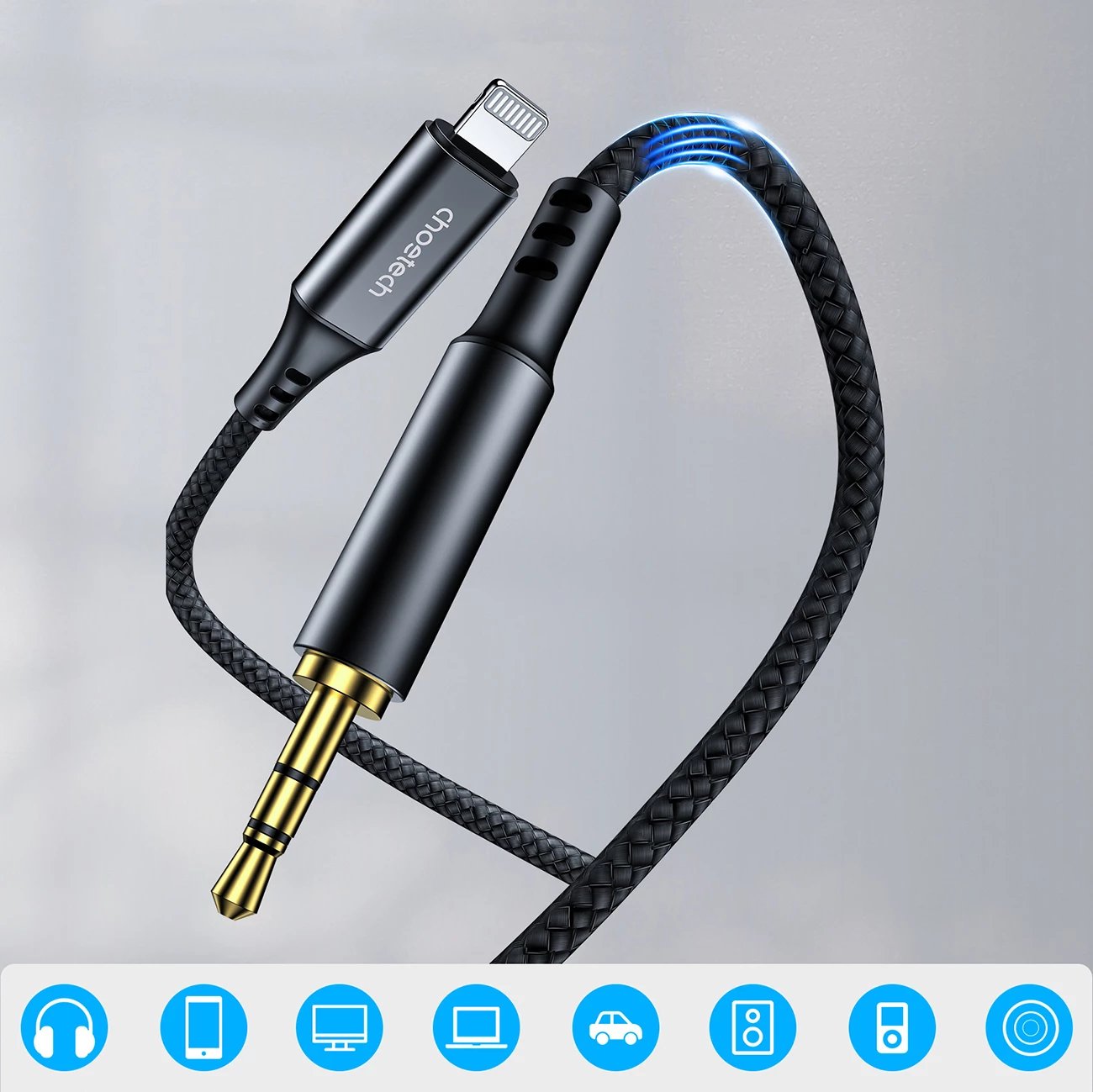 Kabllo audio Choetech AUX009, Lightning në 3.5mm, 2m, e zezë