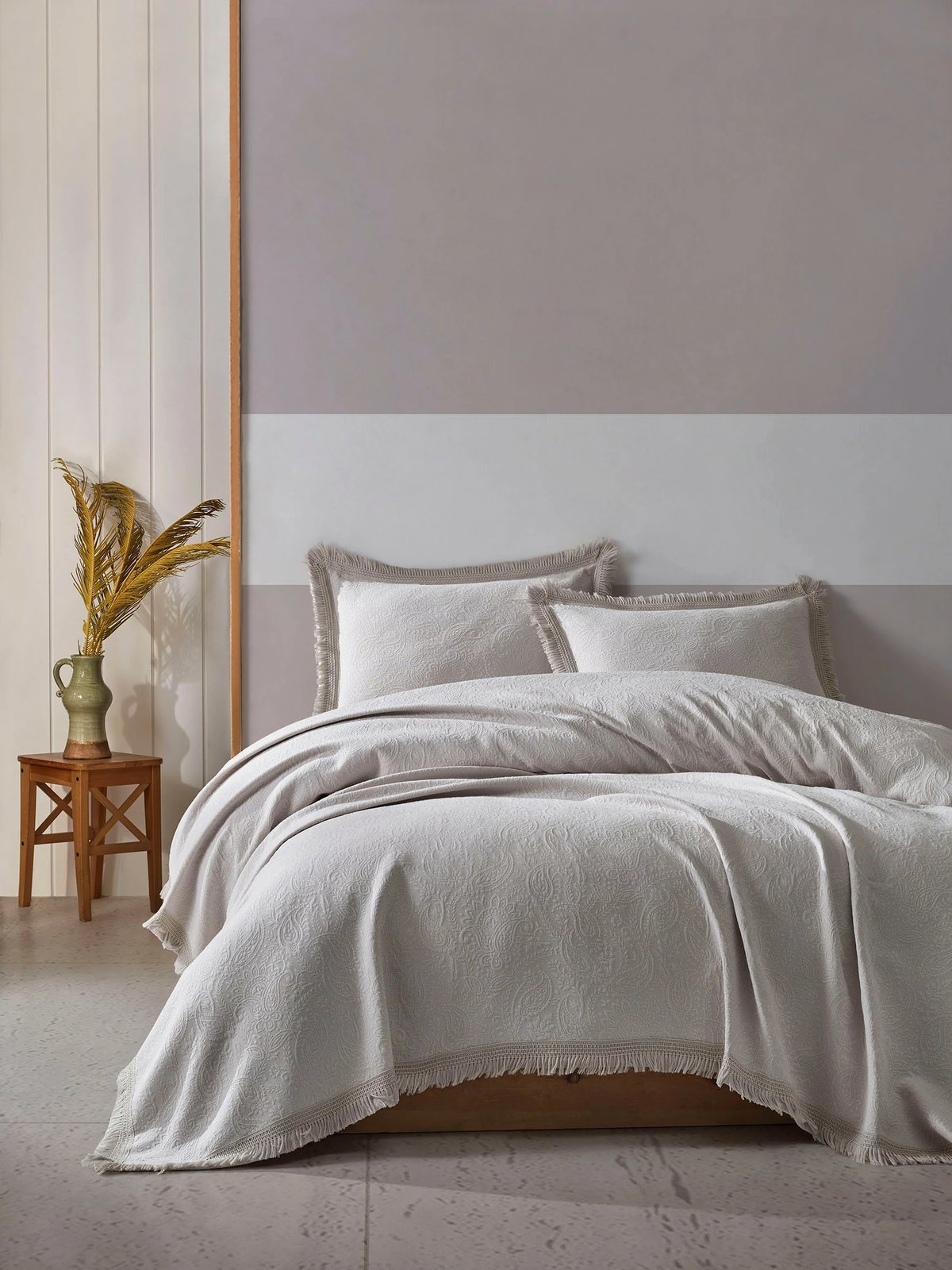 Set piké dopio, ngjyrë gri e çelët, L'Essentiel Linge de Maison, Grace