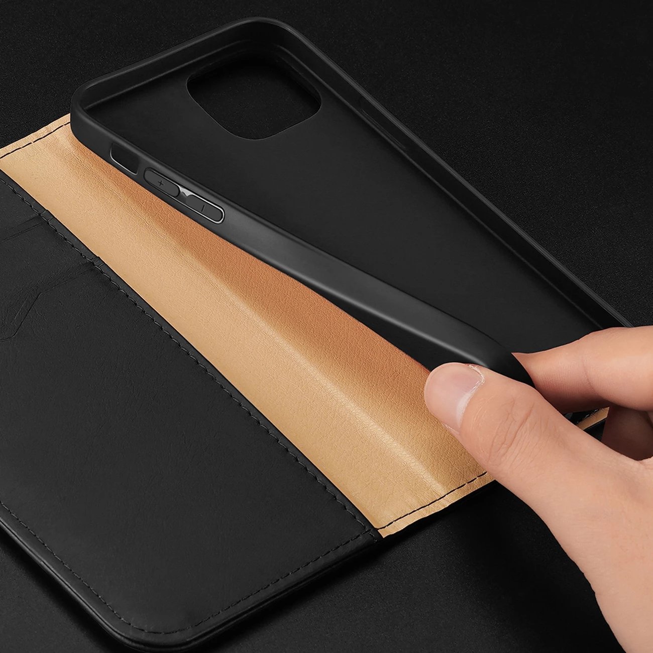 Mbështjellës Dux Ducis Hivo për iPhone 14 Plus, lëkurë natyrale, me xhepa dhe mbrojtje RFID, Kuq