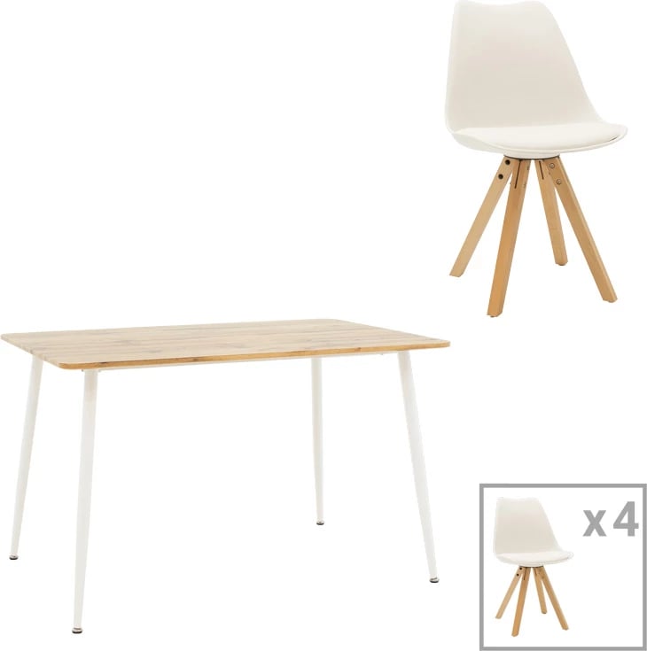 Set tavoline me karrige Cuba-Caron, 5 pjesë, ngjyrë sonoma-e bardhë, 120x80x75cm