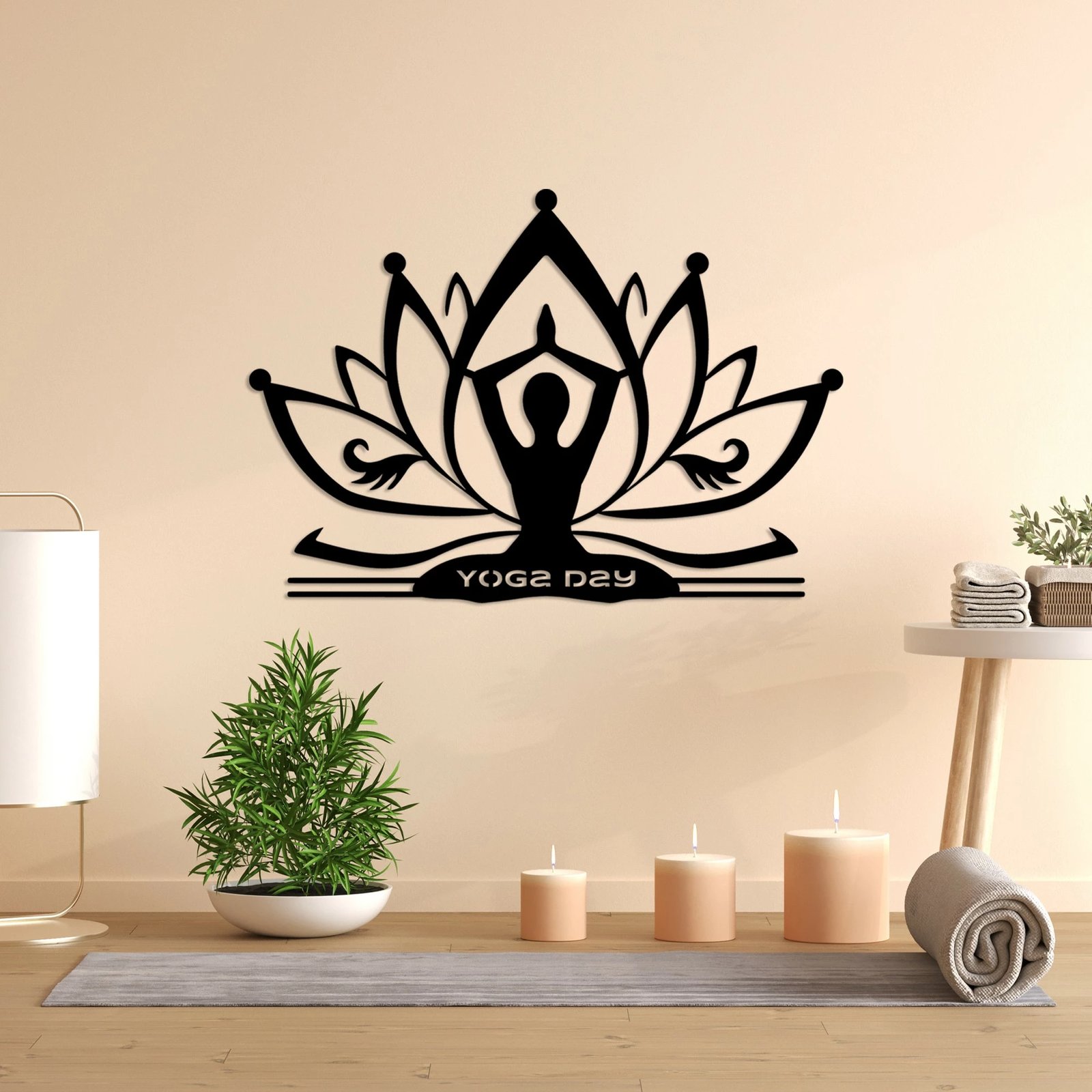 Aksesor dekorativ metalik për mur, Yoga 30, ngjyrë e zezë, 60x42cm